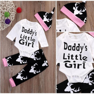 

Newborn Baby Girls Little Girl Tops Romper Long Pants Hat Outfits Set Clothes