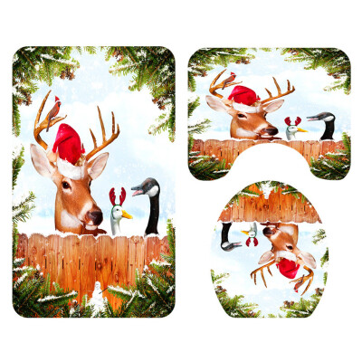 

〖Follure〗Santa Christmas Print Toilet Bathroom Mat And Shower Curtain Four-Piece Set