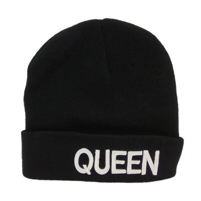 

Fashion Women Men Warm Hat Letter KING QUEEN Print Couple Cap Knitted Hats