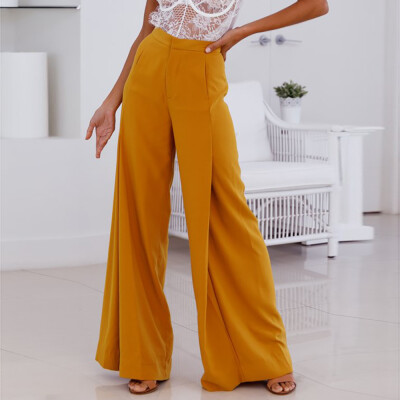 

Tailored Women OL Loose Stretch High Waist Wide Leg Long Pants Palazzo Trousers