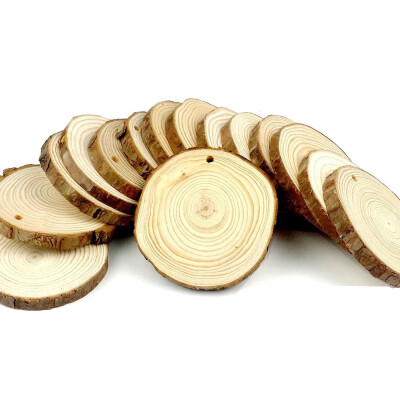 

〖Follure〗2 Pieces 6-9cm Unfinished Predrilled Wood Slices Round Log Discs With