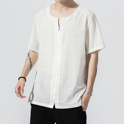 

Toponeto Mens Summer Casual Fashion Pure Color Cotton Linen Short Sleeve T-Shirts Tops
