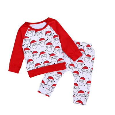 

Baby Girls Boys Christmas Print Cartoon TopPants 2pcs Clothing Sets Newborn Infant Spring Autumn Fashion Soft Cotton Sets