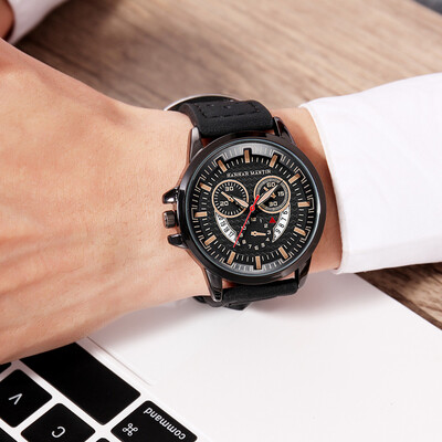 

Gobestart Men Creative Calendar Business Breathable Belt Quartz Watch