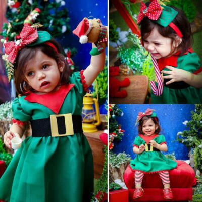 

Toddler Baby Girl Kid Christmas Clothes Dress Belt Xmas Skirt Party Tops Green