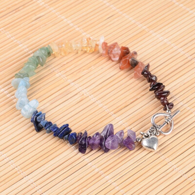 

Gemstone Chip Beaded Anklets with Alloy Toggle Clasps&Tibetan Style Alloy Heart Pendants 250mm