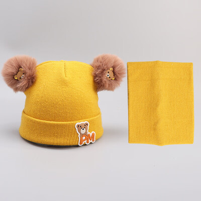 

Dongyun new autumn&winter boys&girls double ball knitted pure cotton neck cap two sets of caps to keep warm