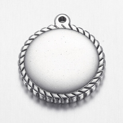 

304 Stainless Steel Pendants Flat Round Blank Stamping Tags Stainless Steel Color 22x19x3mm Hole 15mm