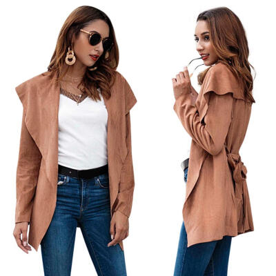 

Long Sleeve Cardigan Outerwear Women Coats Elegant Ladies Lapel Overcoat