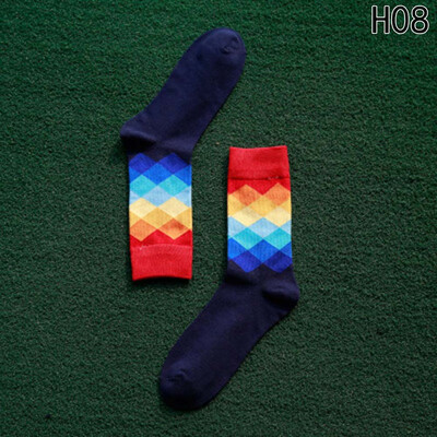 

Men British Style Plaid Gradient Color Cotton Socks