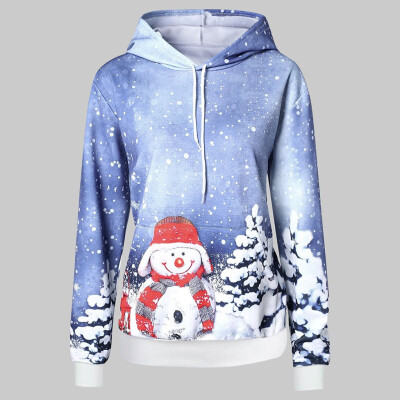 

Toponeto Womens Christmas Snowman Print Hooded Pocket Long Sleeve Pullover Sweatshirt