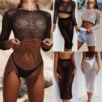 

Women Sexy Crochet Mesh Swimwear Summer Beach Dress Sheer Bikini Cover Up Hot