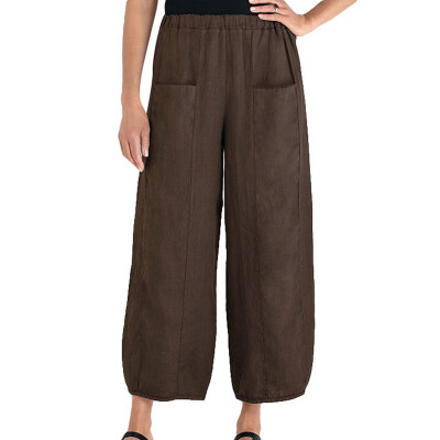 

Women Casual Loose Pants Elasticated Waist Wide-legged Straight Trousers Pockets