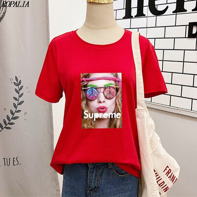

Womens Round Neck Character Print Short Sleeve T-Shirt
