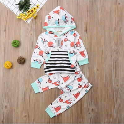 

Newborn Baby Girls Boy Cotton Hooded Tops Long Pants Trousers Outfits Clothes