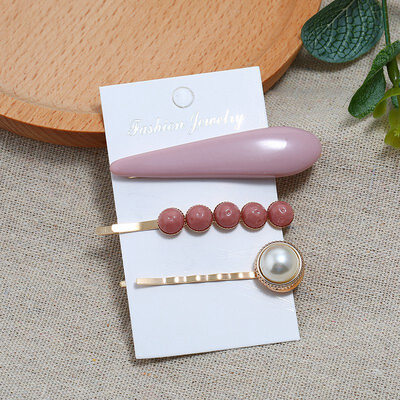 

Pearl Hair Clip Hair Clip Three-piece Geometric Nail Shape Word Clip Side Clip Candy Color Pearl Hair Clip Accessories