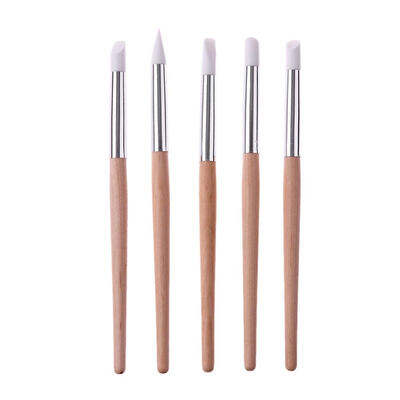 

5pcs Wooden Handle Silica Gel Pen Carved Hollow Pen Nails Art Polish Tool