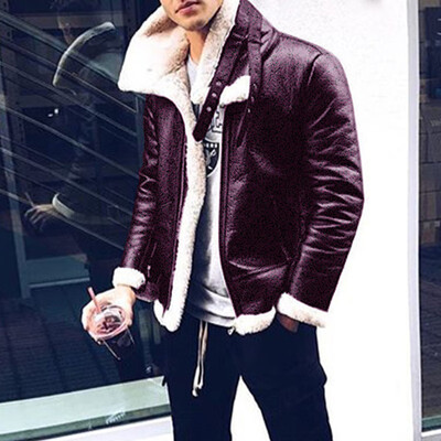 

Winter Mens Fleece Lining Coat Faux Leather Thick Warm Outwear Biker Jacket NEW