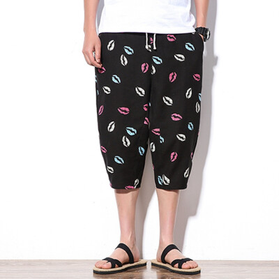 

Gobestart Mens New Style Fashion Vintage Printed Wide-Legged Pants Large Baggy Pants