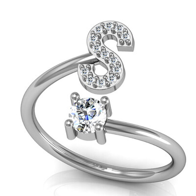 

26 Letter Silver Ring Solitaire Crystal Wedding Day Party Ring Jewelry for Women