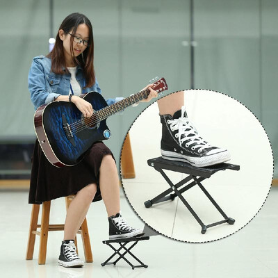 

Foldable Metal Guitar Pedal Anti-Slip Guitar Foot Rest Stool 4 Adjustable Height Levels Black