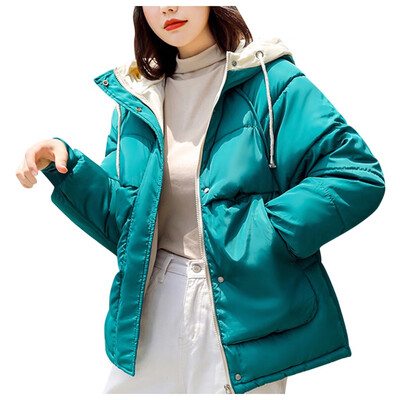 

Toponeto Women Fashion Loose Outerwear Short Cotton-padded Jackets Pocket Hooded Coats