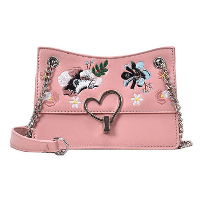 

Flower Embroidery Shoulder Handbags Women Leather Chain Small Crossbody Bag