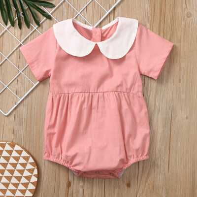 

Newborn Infant Baby Girl Peter Pan Collar Solid Romper Bodysuit Clothes Outfits