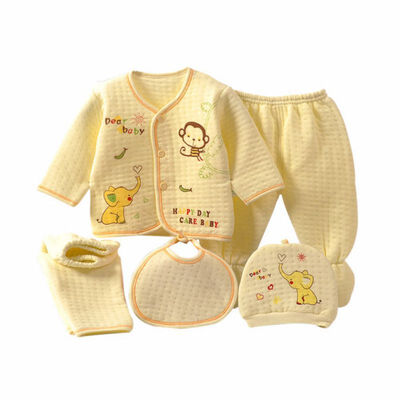 

Candy Color Autumn Winter Cute Newborn Cartoon Pattern Cotton Long Sleeve Thermal Underwear 5pcs Set