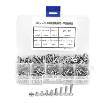 

Greensen 260pcs set 6-32 Stainless Steel Cross Pan Head Machine Screws Assortment Kit