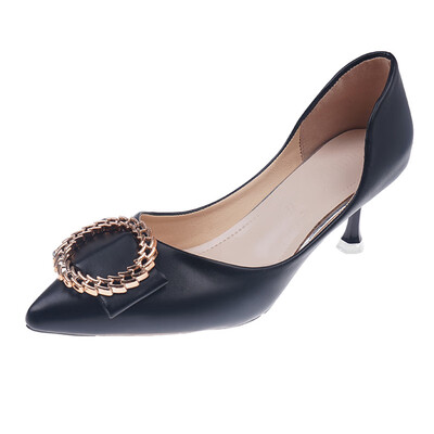 

Single-shoe womens spring&summer model pointed light-mouthed metal square buckle high heels Korean version of the hundred set