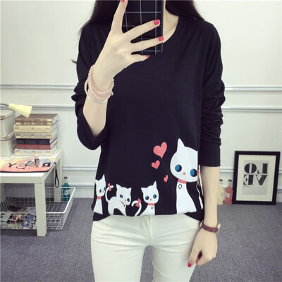 

Womens Long Sleeve Cat Print Blouse Ladies Fall T-shirt Tee Loose Casual Tops
