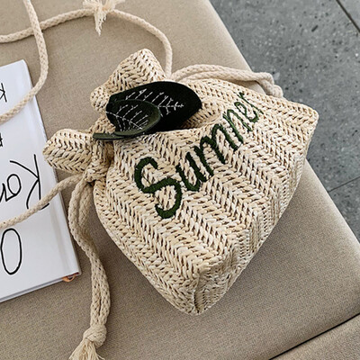 

Women 2019 summer new small bag tide Korean straw bucket bag foreign-style woven shoulder Messenger bag