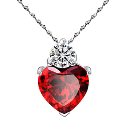 

925 Sterling Silver Ruby Amethyst Ladies Necklace Heart Love Necklace Rhinestone Diamond Pendant Silver Jewelry