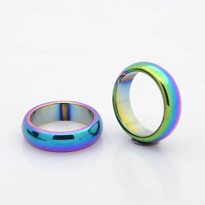 

Electroplate Non-Magnetic Synthetic Hematite Wide Band Rings Rainbow Plated 17mm