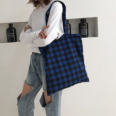 

NEW Women Bags Canvas Tote Shopping Handbag Ladies Casual Shoulder Bag Female Plaid Zipper Handbag Foldable Beach Shopper Bag