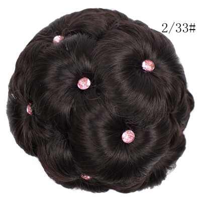 

Gobestart Female Wig Hair Ring Curly Bride Makeup Diamond Bun Flowers Chignon Hairpiece