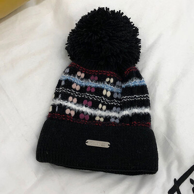 

Outdoor Hat ladies winter velvet knit Hat Korean version of Joker fashion wool Hat padded fur ball ear cap men