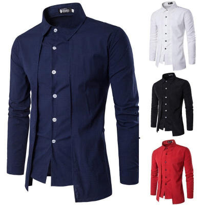 

New Mens Casual Shirt Long Sleeve Slim Fit Solid Shirts Cotton Dress Shirts Tops