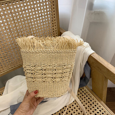 

Tailored Fashion Ladies Wild Beach Woven Straw Bucket Shoulder Bag Messenger Bag