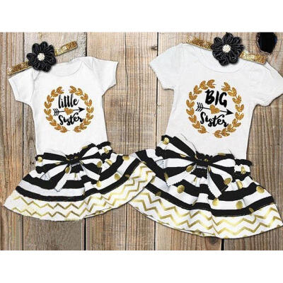 

Infant Baby Girl Little Big Sister Matching Clothes Romper T-shirt Dress Outfits