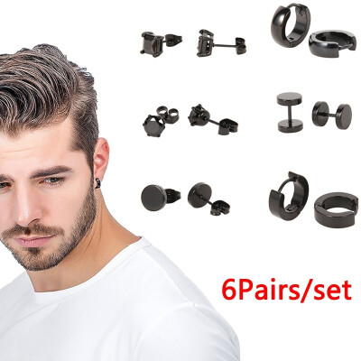 

6 Pairsset Stainless Steel Stud Earrings for Men Hoop Earrings Piercing Black Dumbbell Stud Earring Set