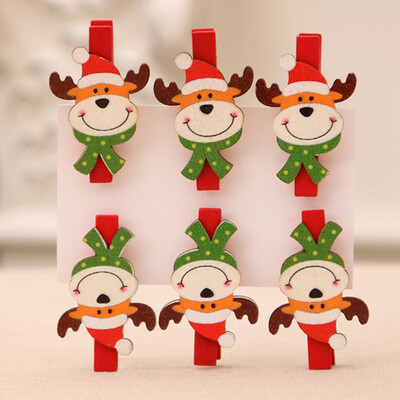 

6Pcs\Set Christmas Santa Claus Snowman Bear Elk Wooden Photo Clothespin Craft Clips Diy Christmas Ornaments