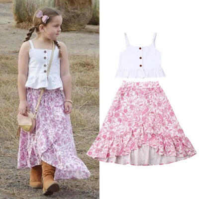 

UK Sweet Summer Kid Baby Girl Clothes Sleeveless Vest Tops Flower Dress Outfit