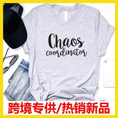 

Chaos Coordinator foreign trade letter T-shirt womens European&American trend loose short-sleeved base shirt Rose