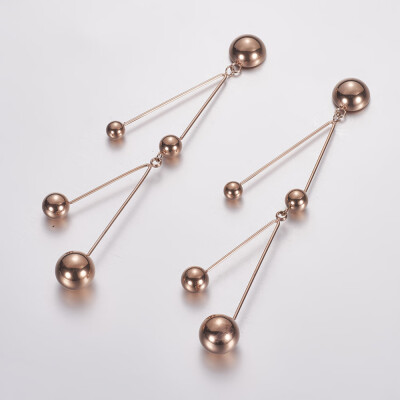 

304 Stainless Steel Dangle Stud Earrings Half Round&Round Rose Gold 88x23x10mm Pin 08mm