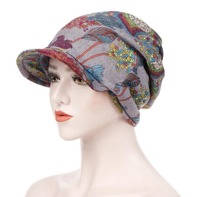 

Muslim Women Print Cotton Hat Hijab Hair Loss Chemo Headscarf Wraps Visor Cap