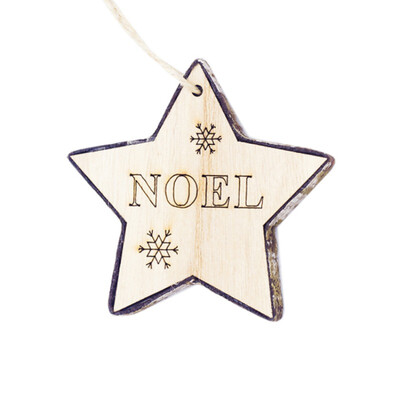 

New Hot Christmas Tree Pendant Bark Pentagram Carving Letters Snowflake Carved Wooden Round Pendant Indoor Holiday Decoration