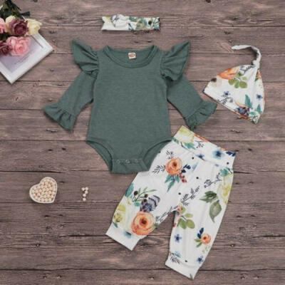 

Newborn Baby Girl Clothes Flared Sleeve Tops RomperFloral Leggings Pants Outfit