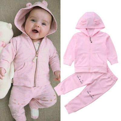 

Toddler Newborn Baby Girl Zipper Hooded Tops Coat Long Pants 2Pcs Outfit Clothes NEW